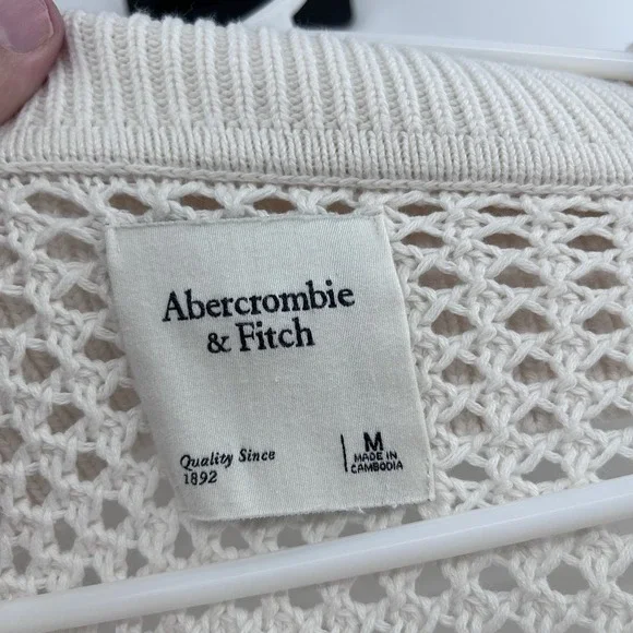 Abercrombie & Fitch Womens Open Knit V-‎ Neck Collared Sweater Size M Ivory - Picture 5 of 8